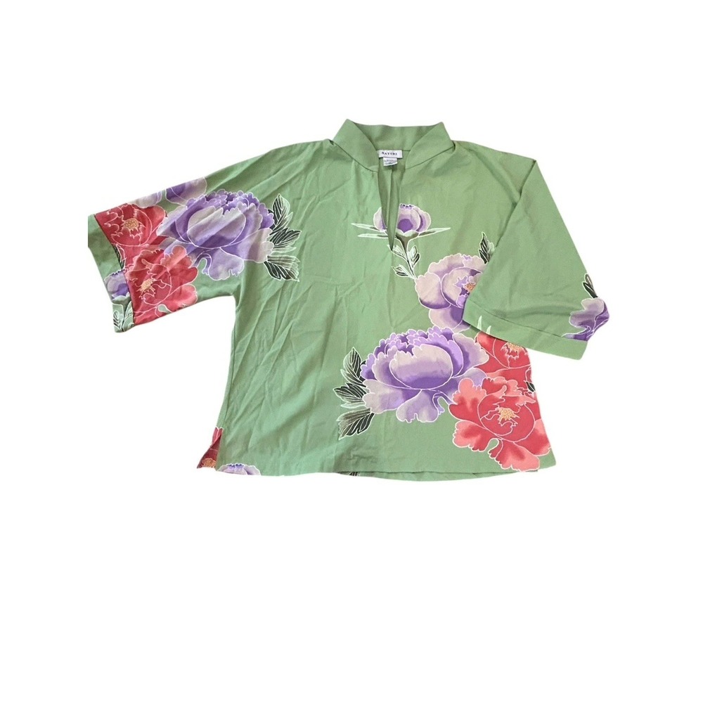 Natori satin green floral pajama set sz xl - Picture 4 of 10
